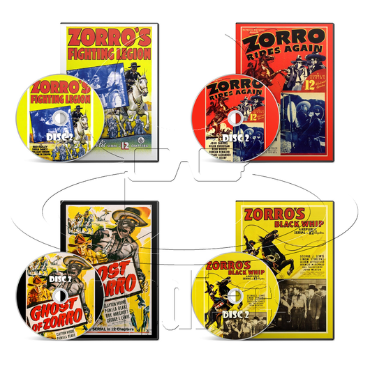Zorro Movie Serial Cliffhanger Collection: Zorro Rides Again (1937), Zorro's Fighting Legion (1939), Zorro's Black Whip (1944), Ghost of Zorro (1949) (8 x DVD)